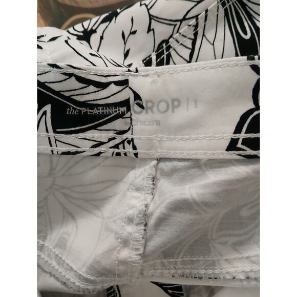 Chico's the Platinum Girlfriend Crop Slim Fit Floral Pants Black White Medium - Picture 3 of 11